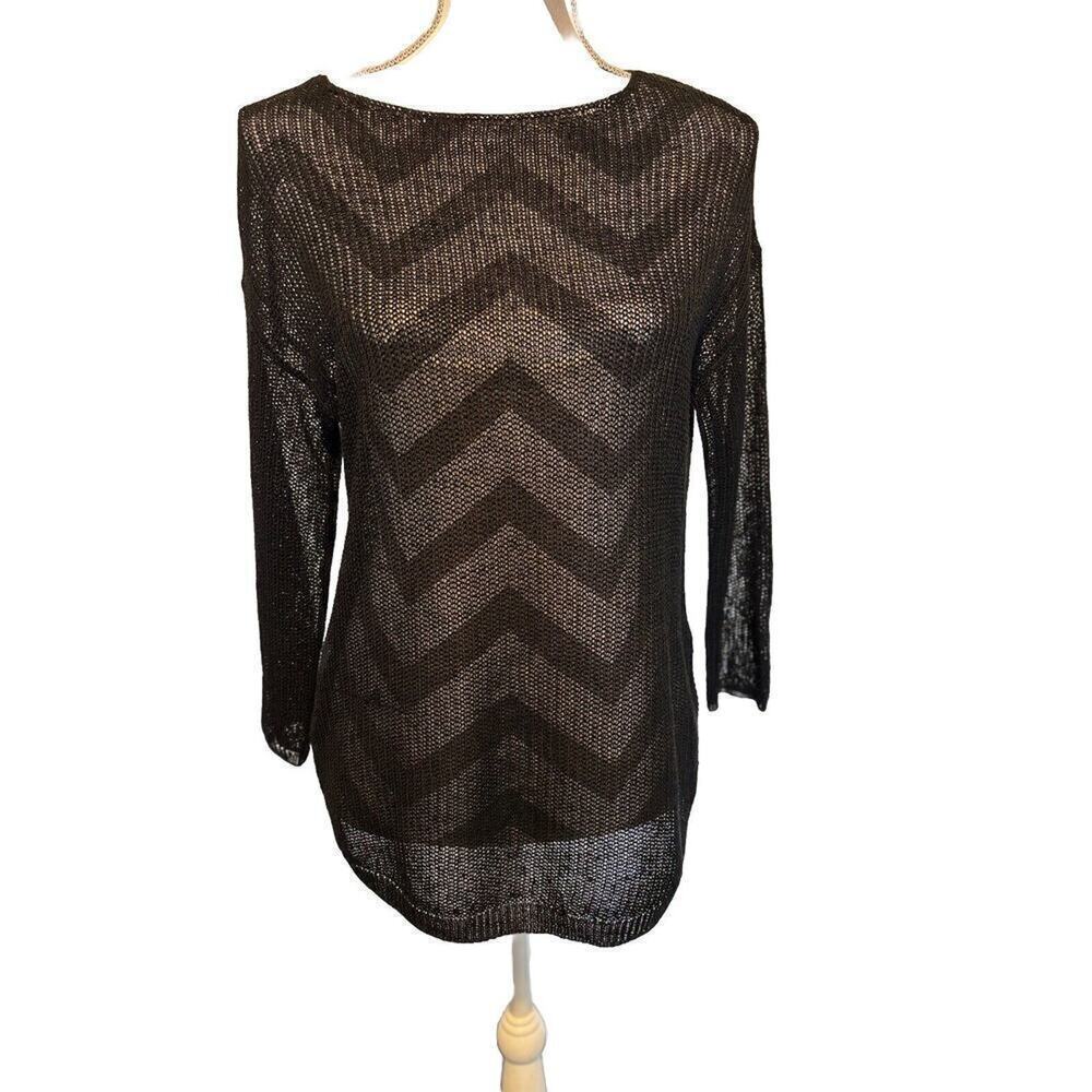 J Jill Sweater Womens Extra Small Black Mesh Sweater Linen Cotton Tunic Top